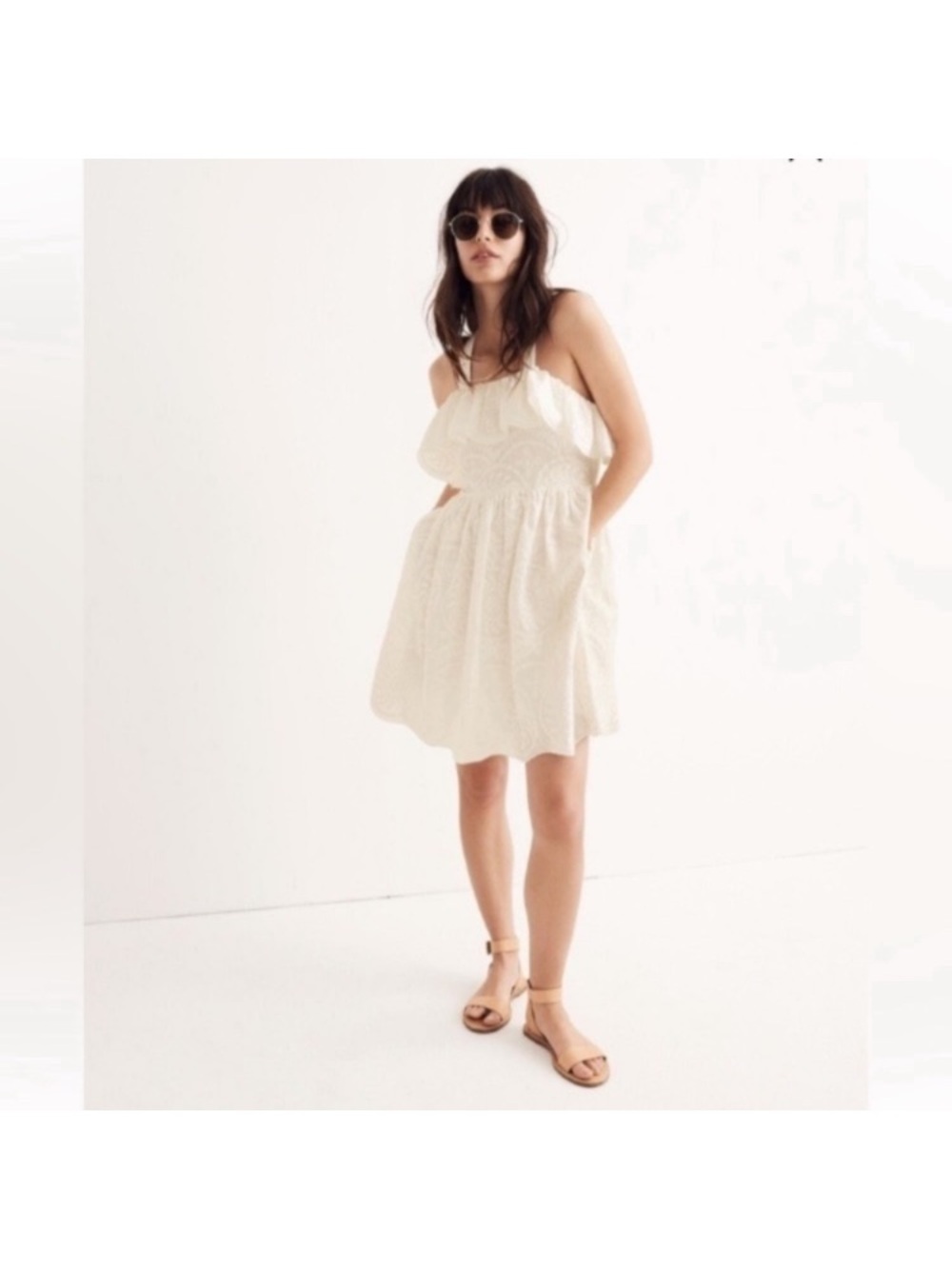 Madewell Cream Strapless Eyelet Mini Dress